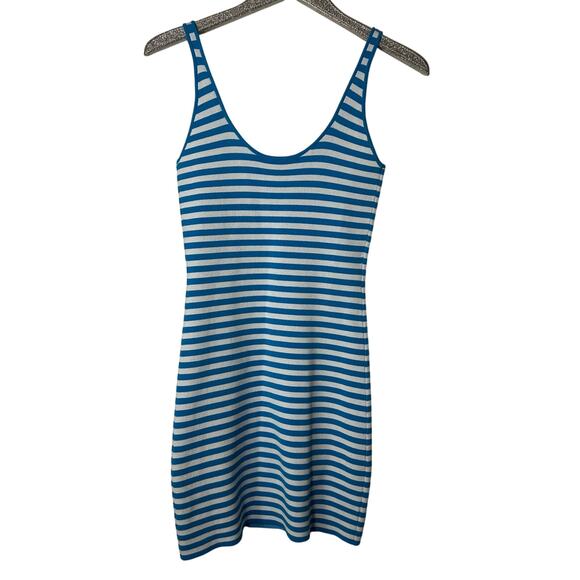 Barbie x Aqua Blue Striped Knit Mini Dress with Heart Buttons - Picture 3 of 6